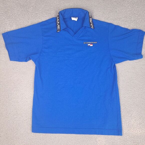 My Name Is Panama Polo Shirt Mens Small‎ Blue Collared Cotton Fish Vintage - Picture 1 of 12